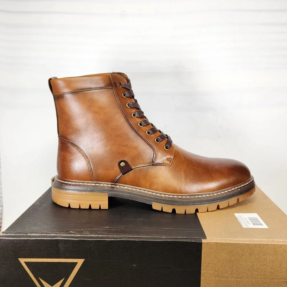 Vance Co. Denver Boots Men Size 11 Brown Faux Leather Lace Up Lug Sole