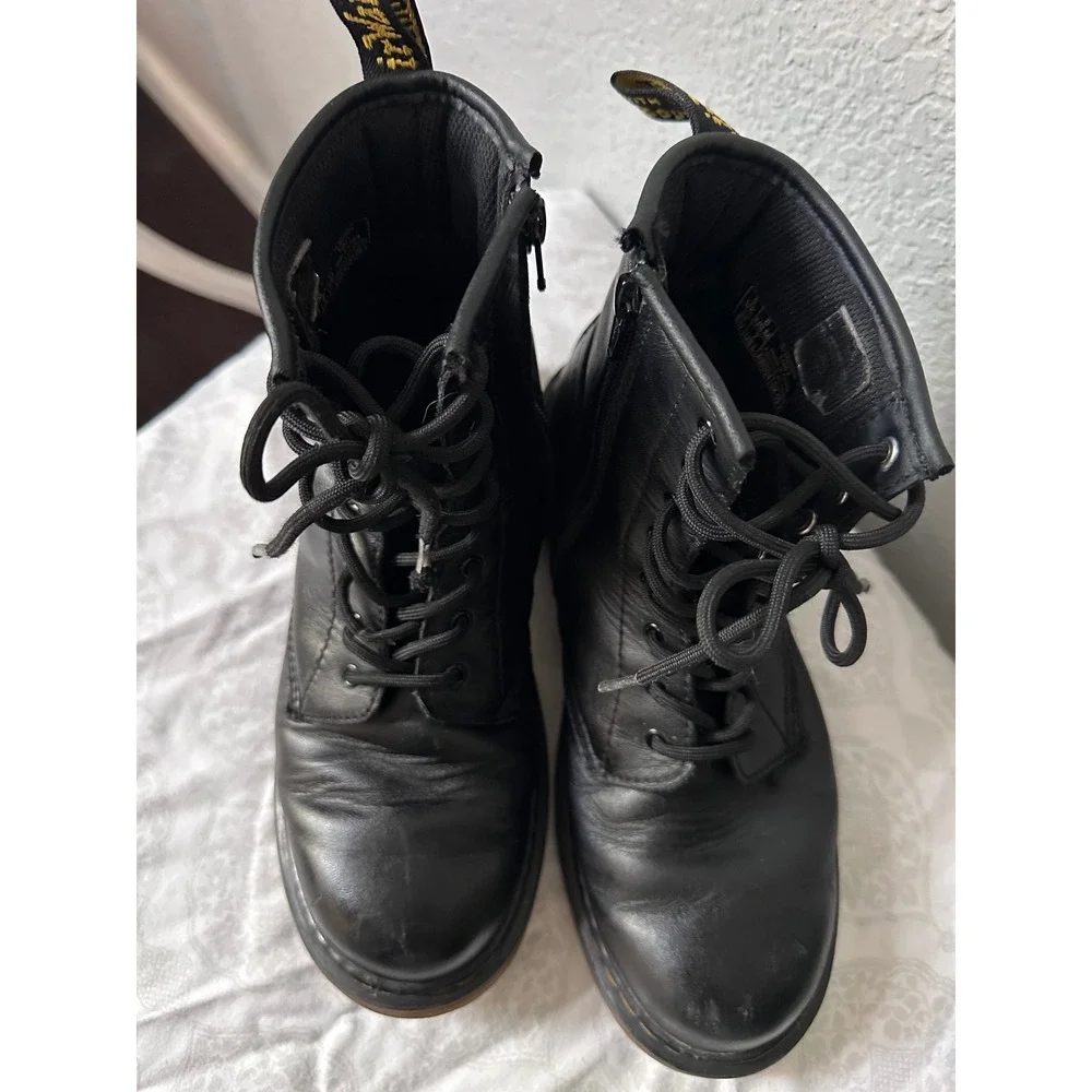 Dr. Martens 1460 Y Youth Boots Black Leather Side Zip Size 6 Big Kid Women 7