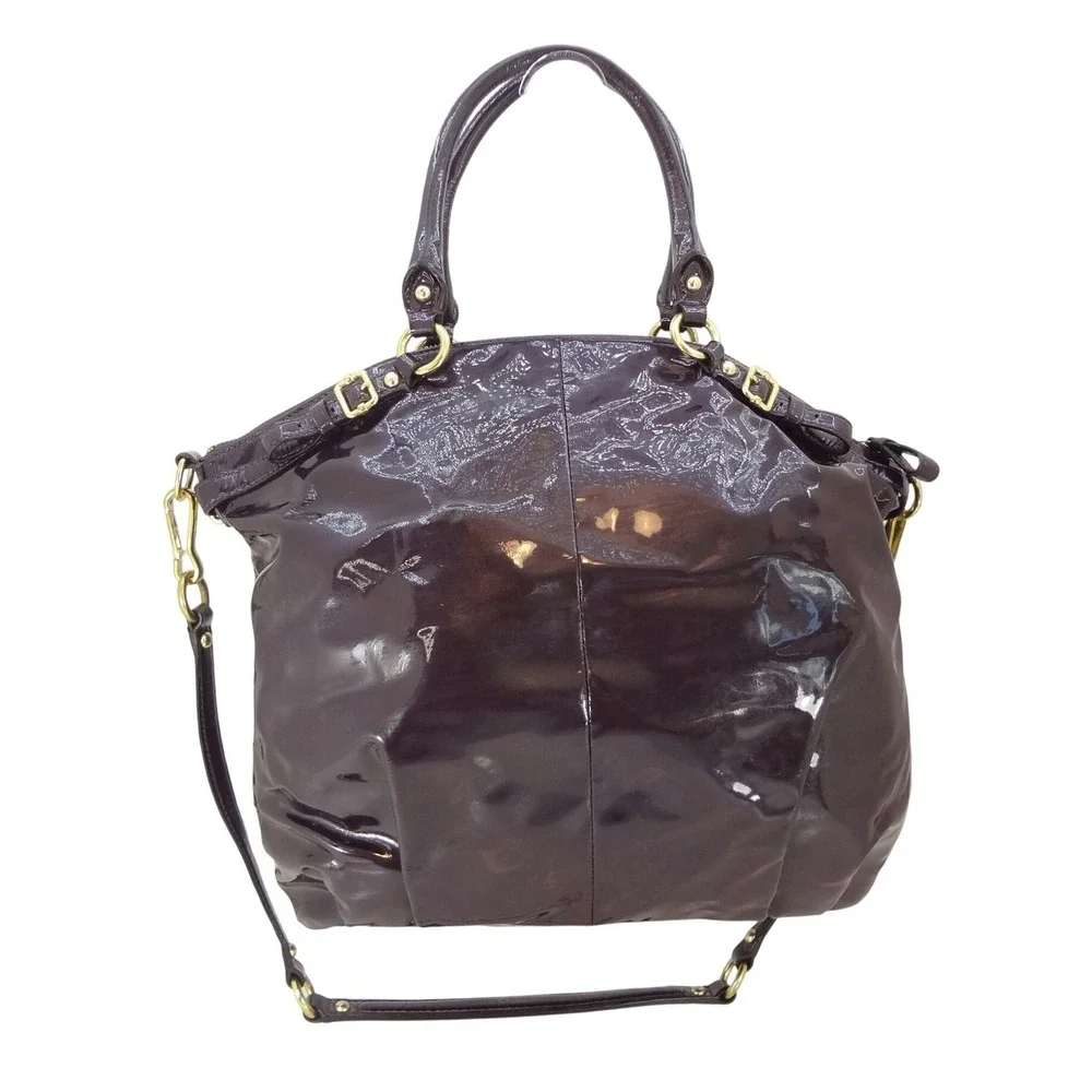 Coach Madison Lindsey Satchel Large Purple Glossy Patent Leather Excellent Bag