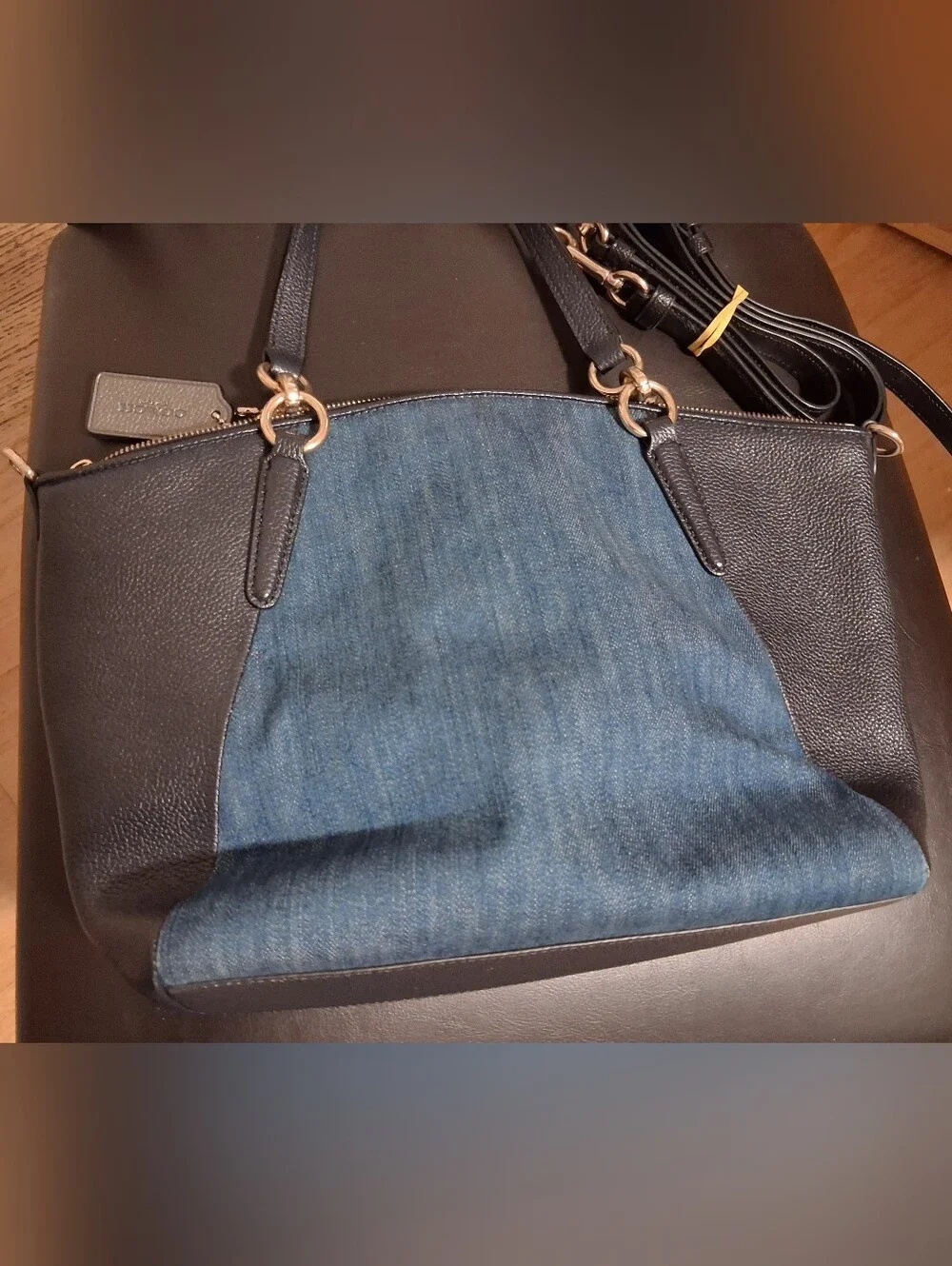 Coach Blue Denim and Black Leather Handbags Satchel Crossbody