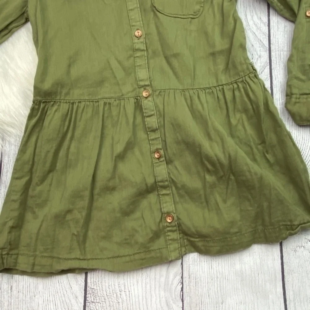 Carters‎ Tunic Top Girls Sz 5 Army Olive Green Long Sleeve Button Down Collared