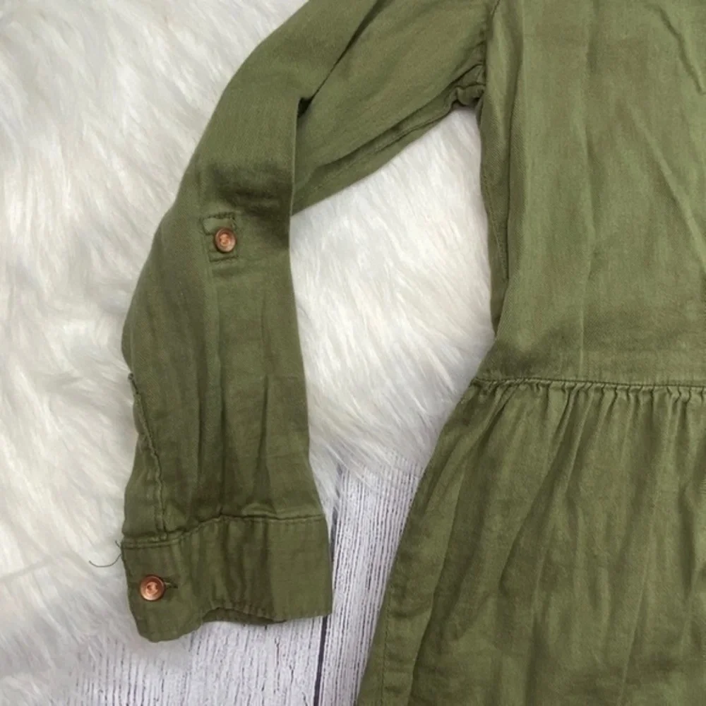 Carters‎ Tunic Top Girls Sz 5 Army Olive Green Long Sleeve Button Down Collared