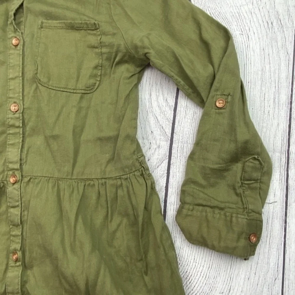 Carters‎ Tunic Top Girls Sz 5 Army Olive Green Long Sleeve Button Down Collared