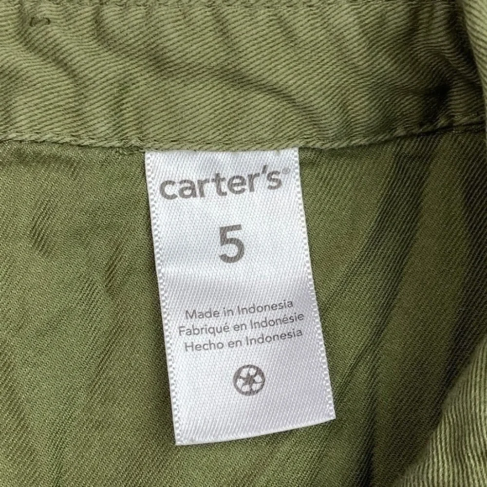 Carters‎ Tunic Top Girls Sz 5 Army Olive Green Long Sleeve Button Down Collared