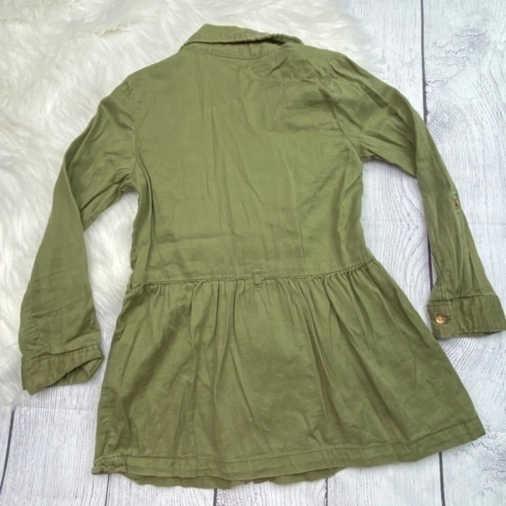 Carters‎ Tunic Top Girls Sz 5 Army Olive Green Long Sleeve Button Down Collared