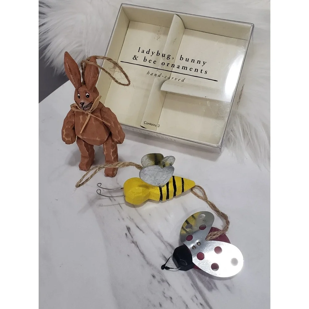 Pier 1 Easter Hanging Ornaments primitive bee bunny ladybug spring‎ easter