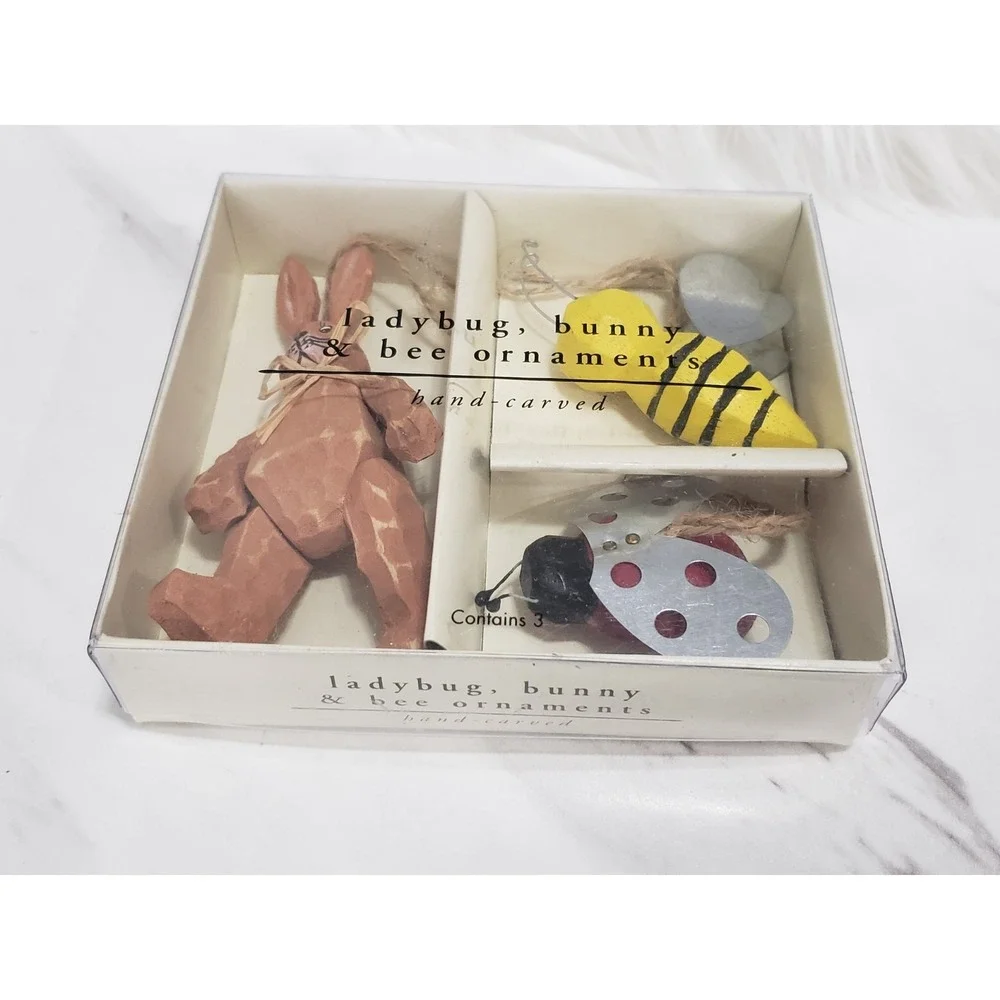 Pier 1 Easter Hanging Ornaments primitive bee bunny ladybug spring‎ easter