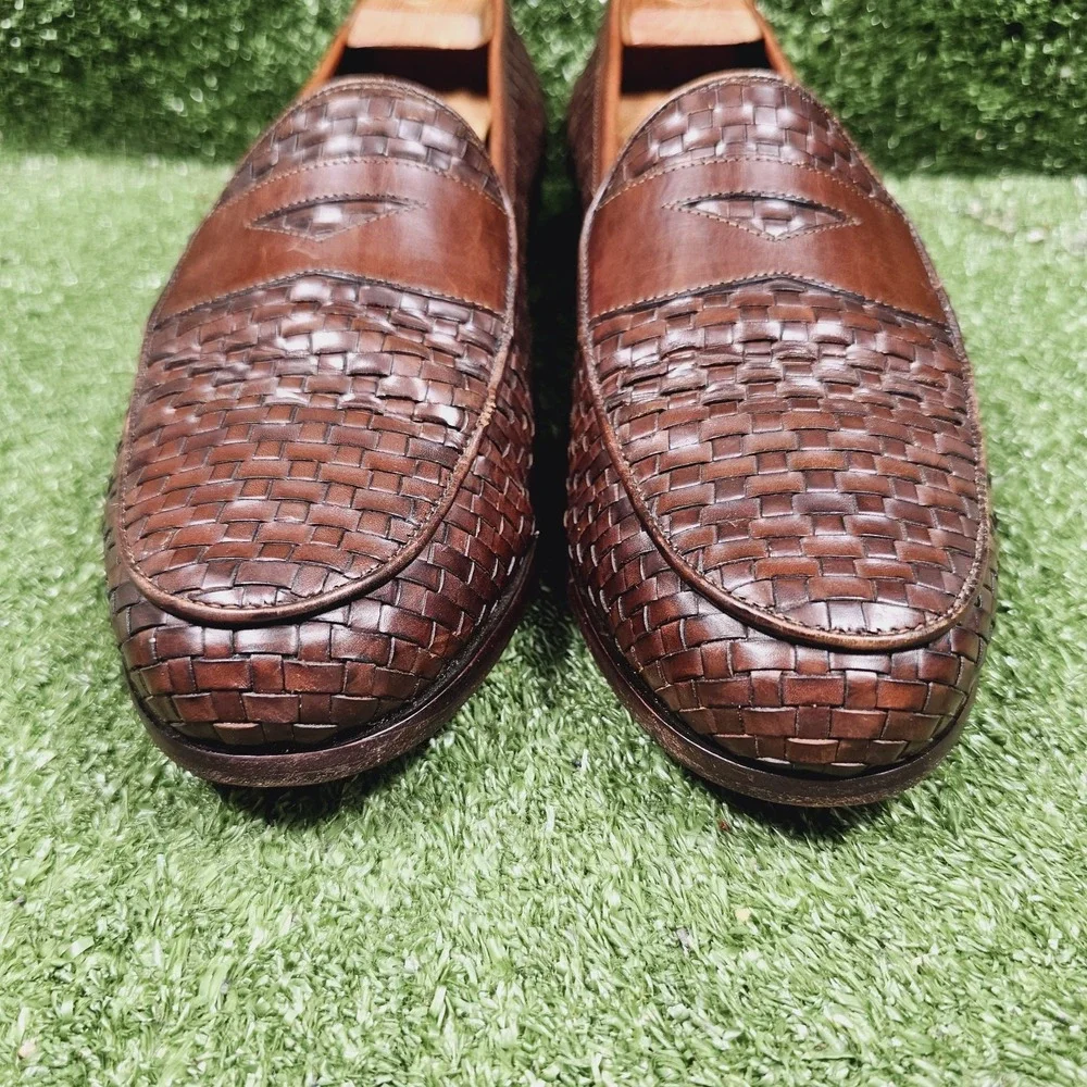 Bragano Brown Leather Slip On Woven Penny Loafer Dress Shoes Mens Size 10 M‎