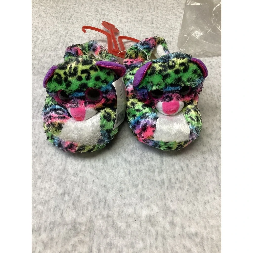 Ty Beanie Boos Dotty Leopard Rainbow Plush Slippers Kids‎ Large 4-5 BBX4Y16-TG