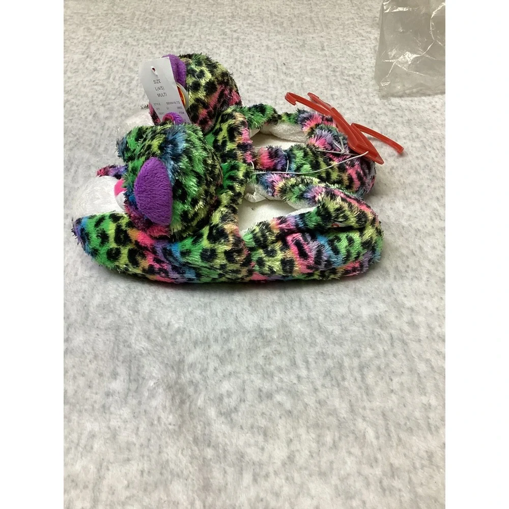 Ty Beanie Boos Dotty Leopard Rainbow Plush Slippers Kids‎ Large 4-5 BBX4Y16-TG