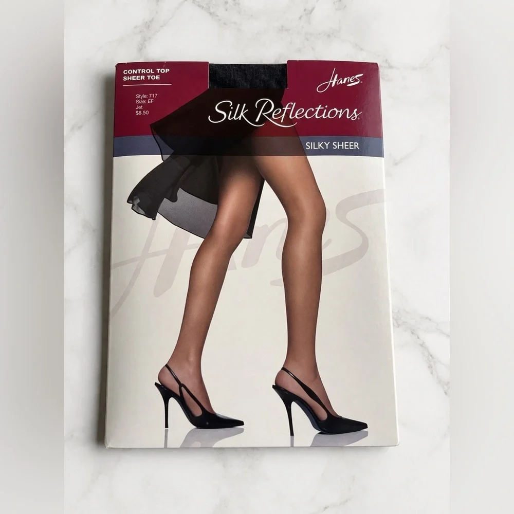 Hanes Silk Reflections Silky Sheer Control Top Pantyhose Jet Black EF NIP