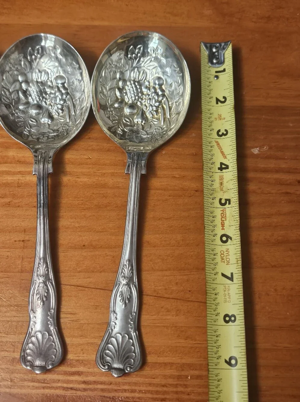 Vintage Sheffield England Set Of Three Fruit Themed Embossed Serving Spoons!