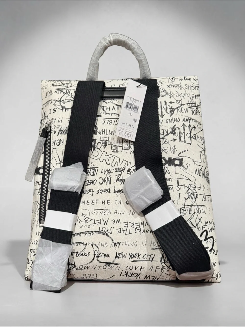 DKNY White and Black Graffiti Print Backpack