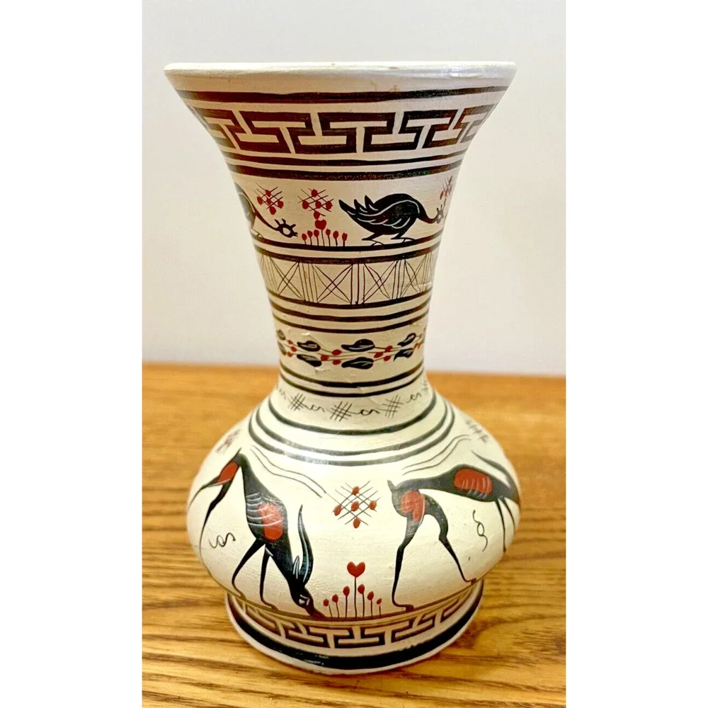 Pair of Unique Greek Vintage Vase Made by Vera G No. 5 & No. 20 Ceramic Handmade