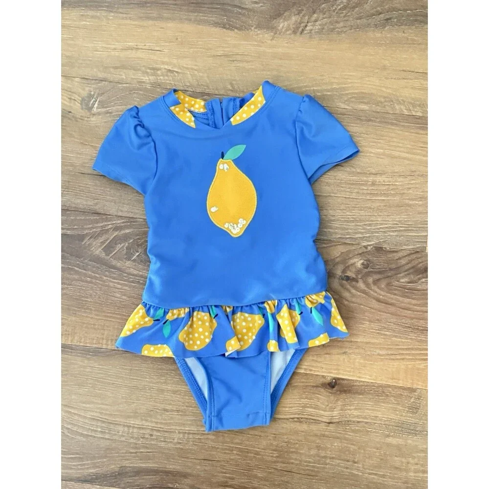 Cat And Jack Baby Girl Lemon Tutu Snap One Piece Swimsuit Size 12 months‎ Ruffle