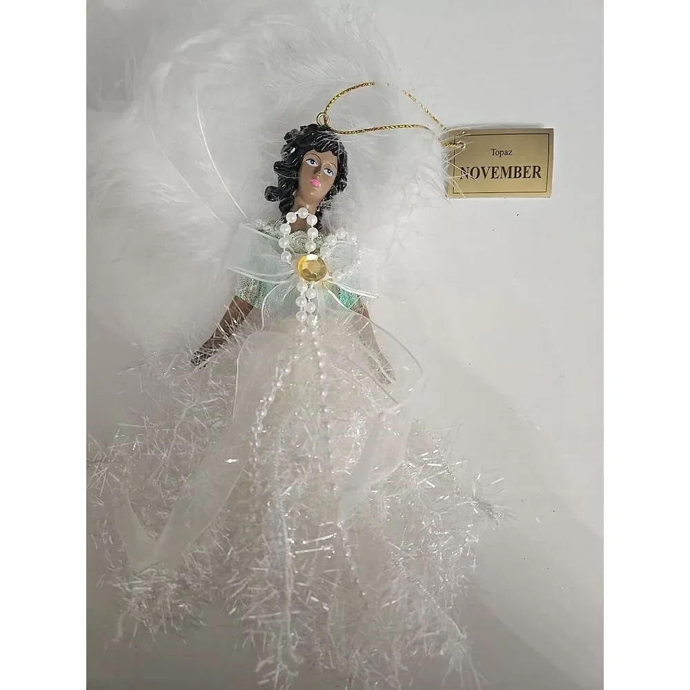 Christmas Holiday White Feathered‎ Angel November Birth Stone Ornament NWT