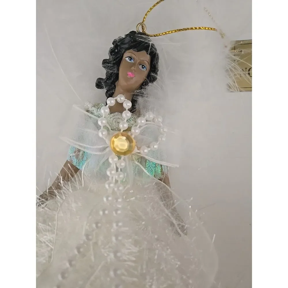 Christmas Holiday White Feathered‎ Angel November Birth Stone Ornament NWT