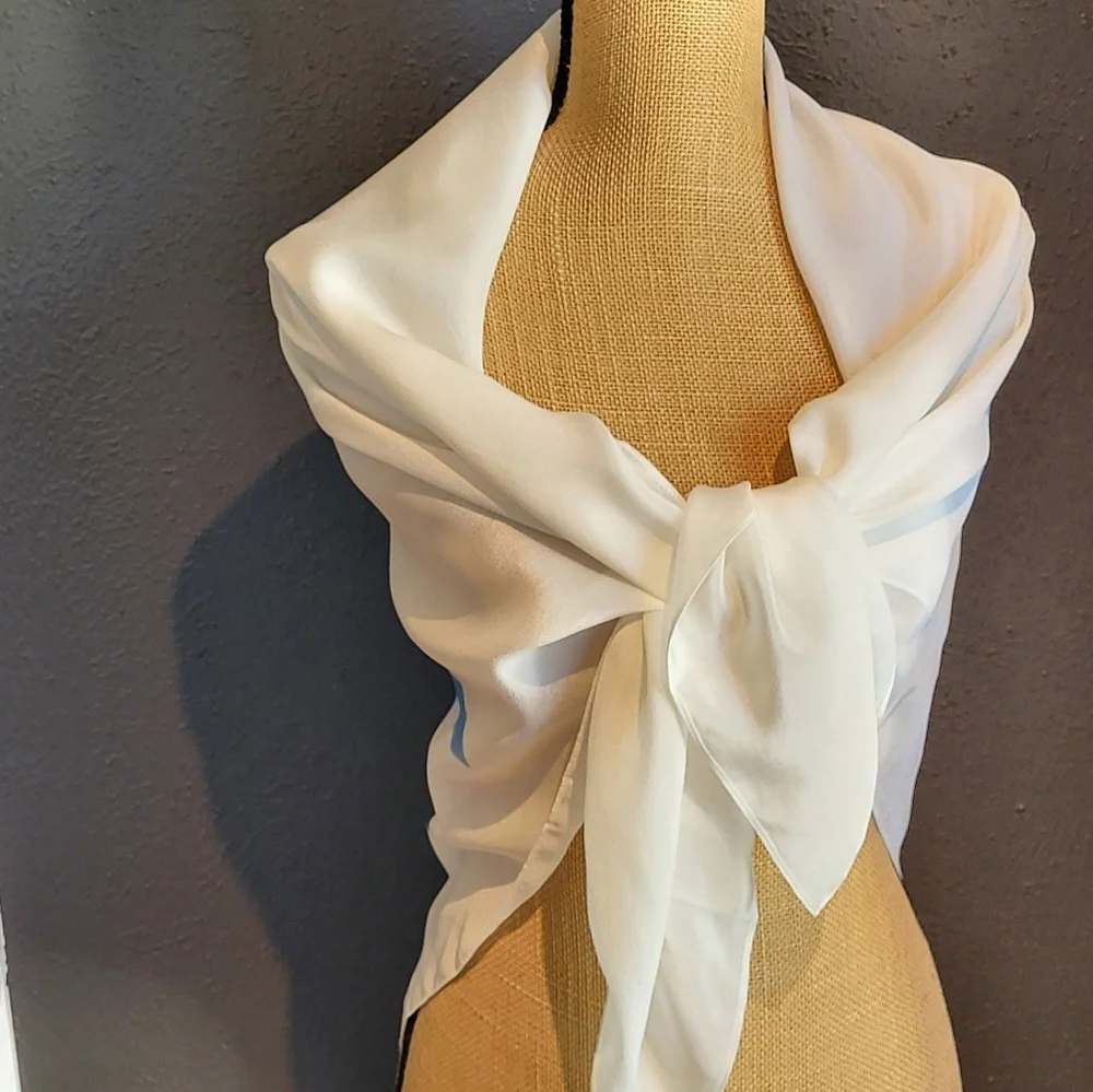 Unbranded White Silk Scarf/Wrap With A Watercolor Floral Design