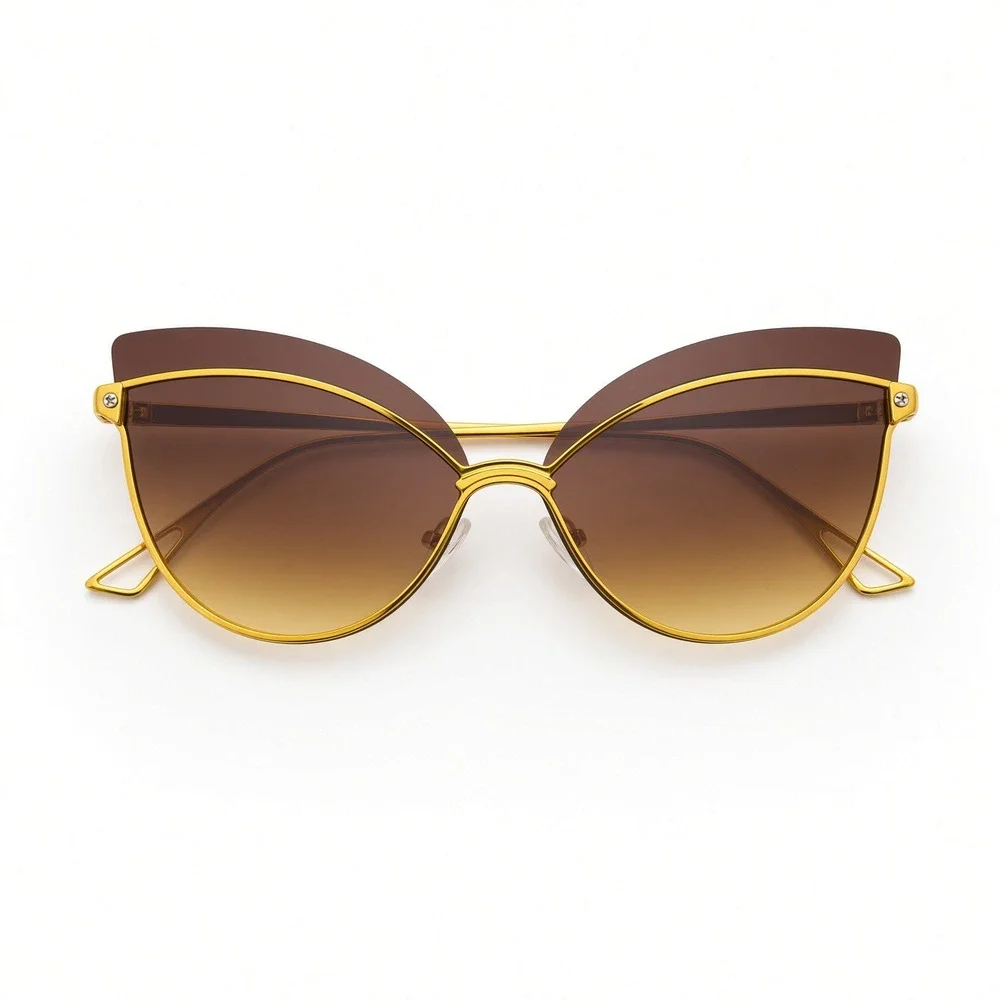 Cat Eye Sunglasses Women Fashion Gold Frame Brown Lens Trendy Style Lentes Gafas