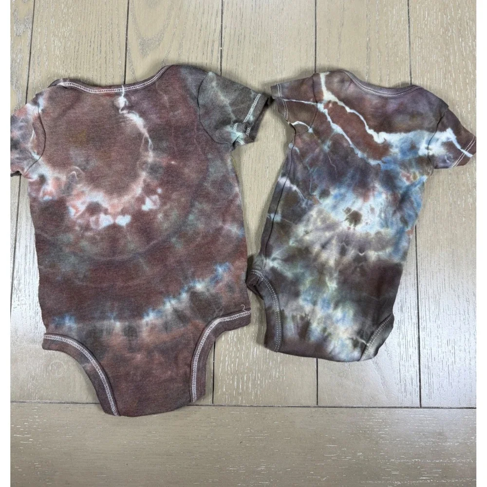 Star Wars CUSTOM Bodysuits Kids 0-3M 12M Brown Tie Dye Grogu Jedi Set of 2