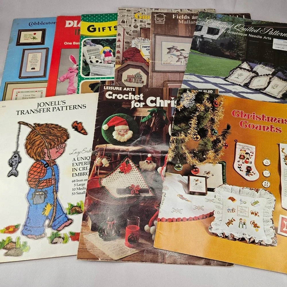 VTG. Craft Pattern‎ Books Lot of 9 Crochet Cross Stitch Transfer Patterns Sewing