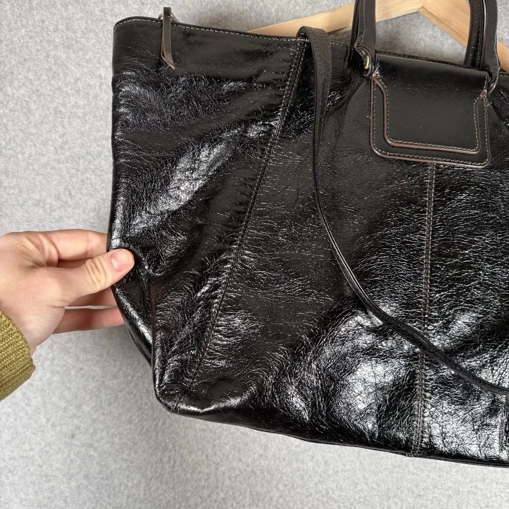 Hobo Sheila‎ Black Leather tote Bag Satchel East west Shoulder Strap purse