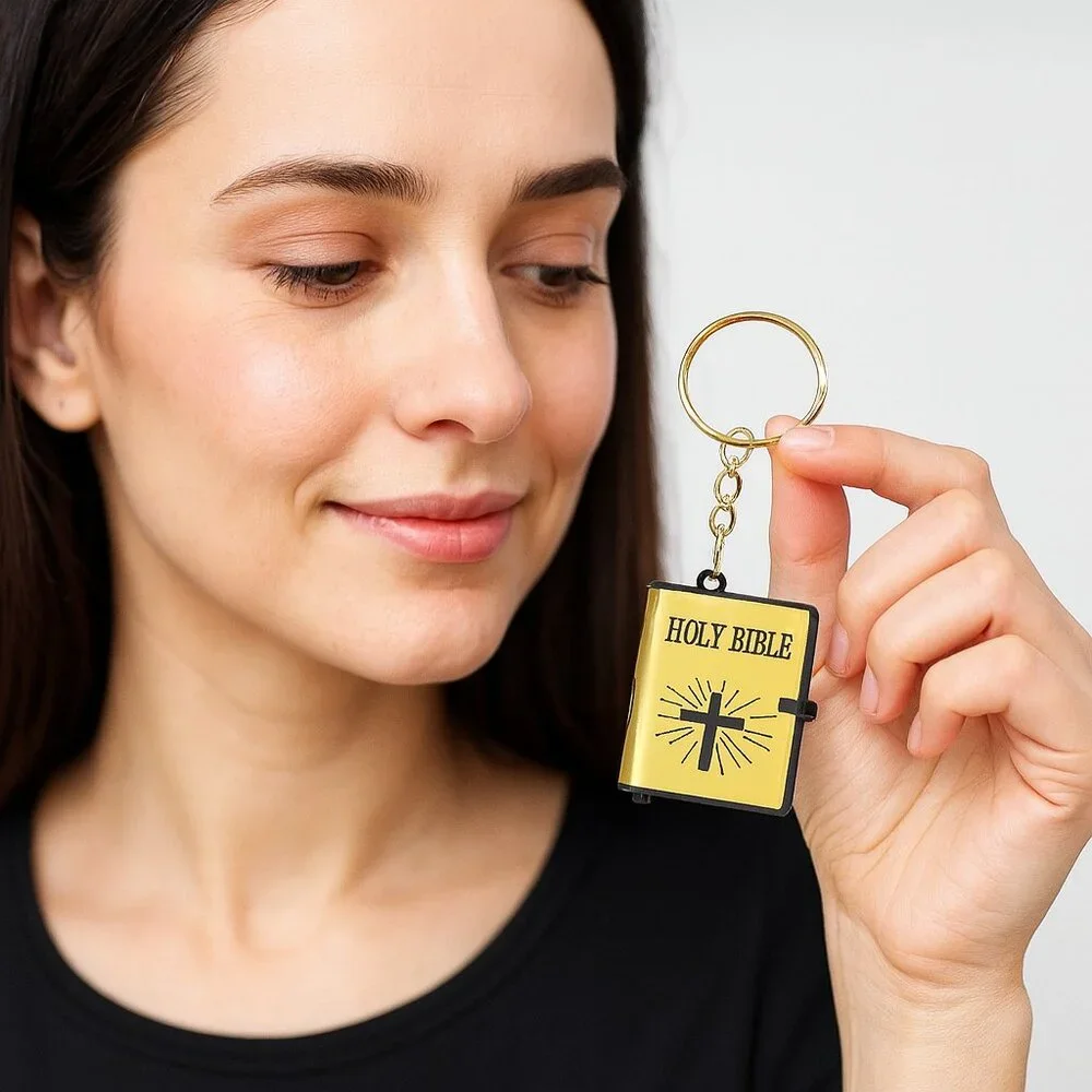 Brandless Mini Holy Bible Keychain Turnable Pages Snaps Closed OSNew
