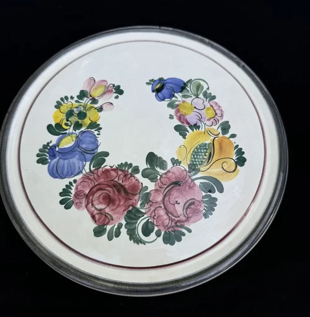 GMUNDNER AUSTRIA KERAMIK POTTERY CAKE PLATE Hand Painted 11” -A86