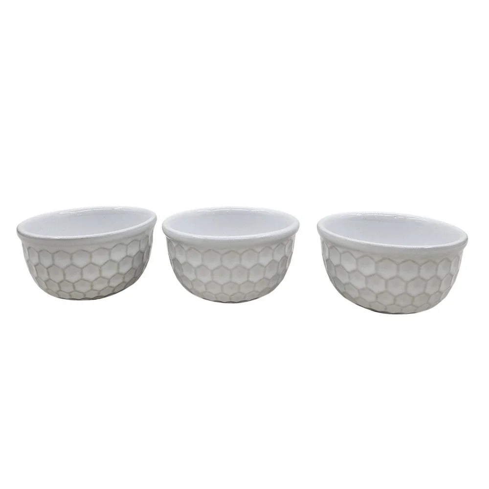 Primagera Portugal White Honeycomb Stoneware Dipping Bowls Set of 3