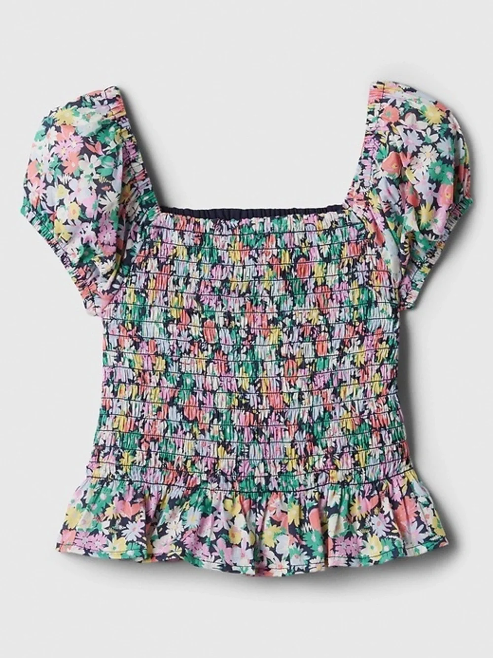 NWT GAP KIDS Smocked Floral Square-Neck Puff Sleeve Top - Multicolor Small 6-7