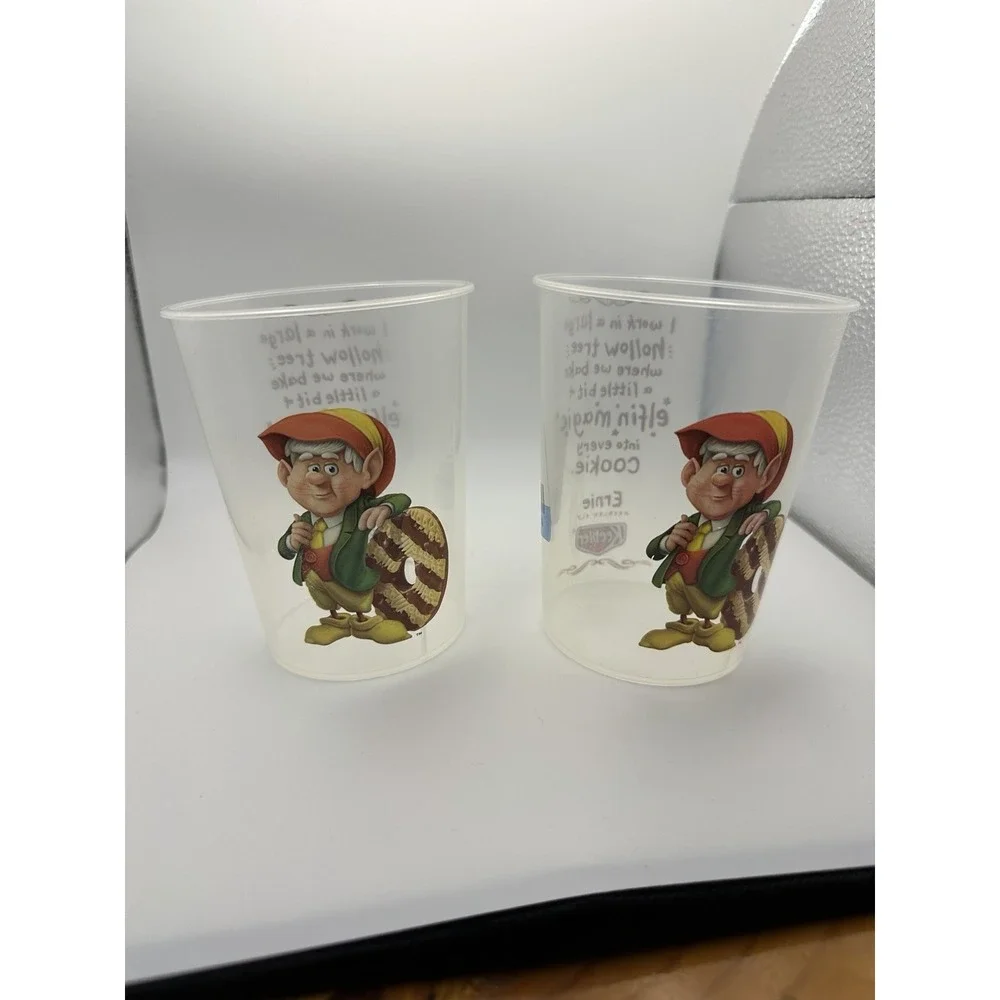 Vintage Keebler‎ Elf Ernie Plastic Cups Lot of 2 | Hollow Tree Elfin Magic | 90s