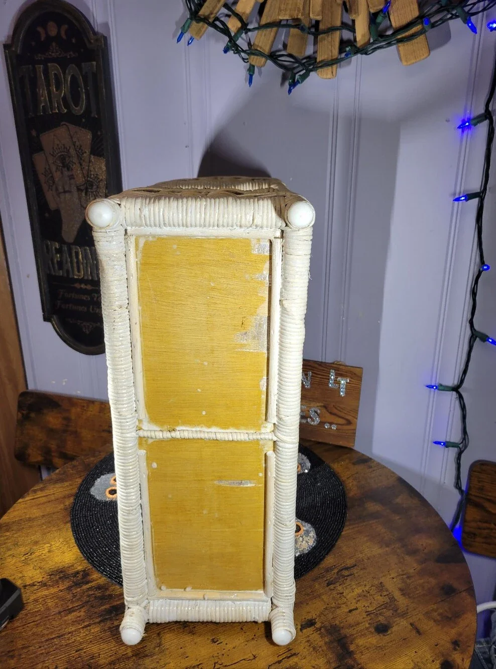 Pier 1 Cream Wicker Two-Tier Shelf with Carved Back