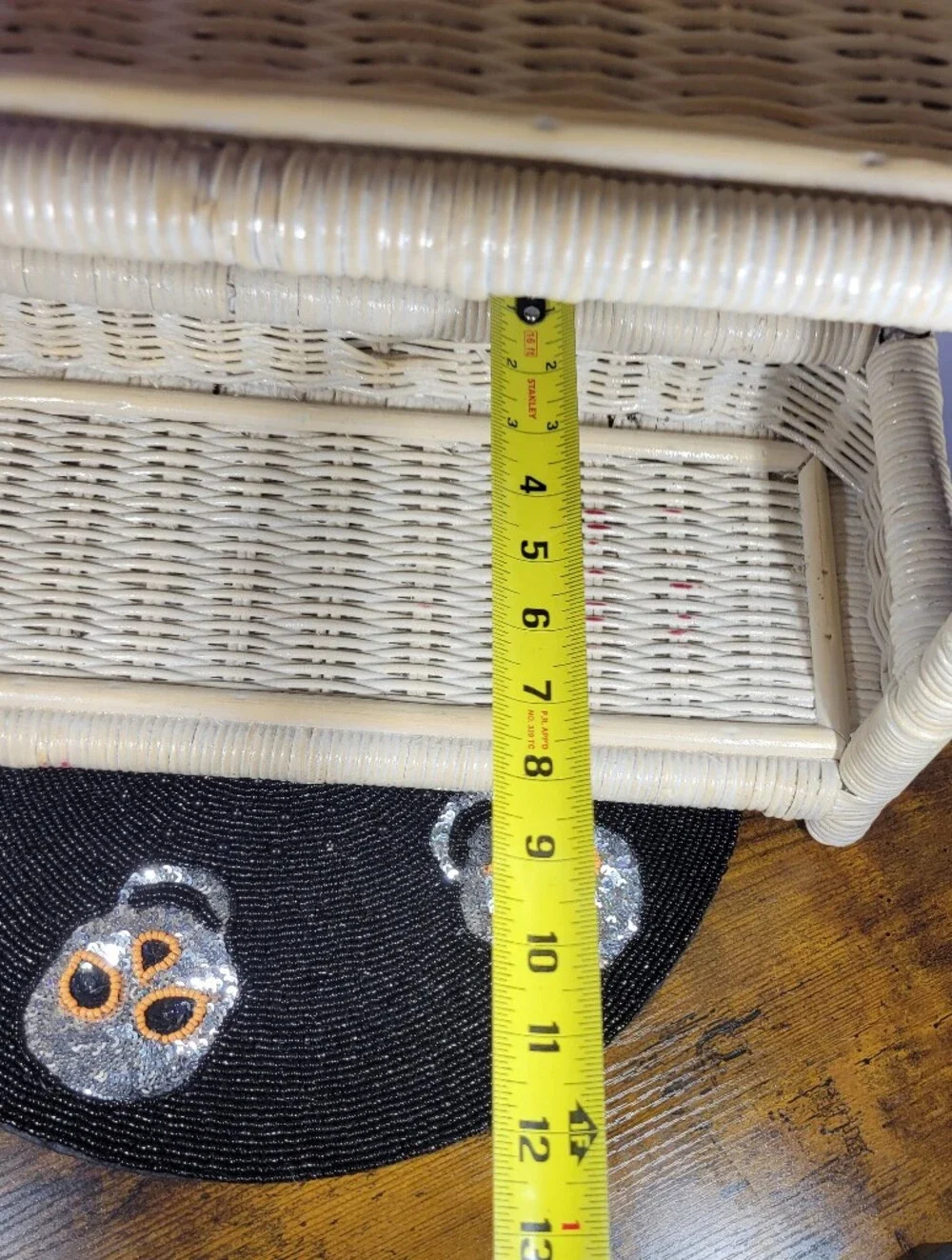 Pier 1 Cream Wicker Two-Tier Shelf with Carved Back