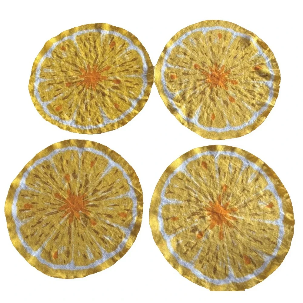 Set of 4 Vintage Lemon Slice Cloth Placemats or Napkins 16
