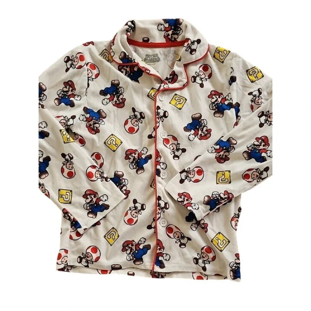 Nintendo Super Mario Bros Character Print Pajama Set Gamer Kids Size 10 White