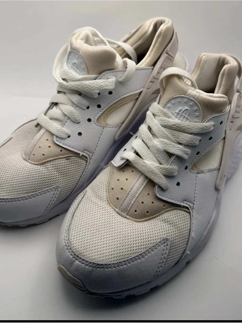 Nike Kids White and Tan Lace-Up Sneakers 6.5