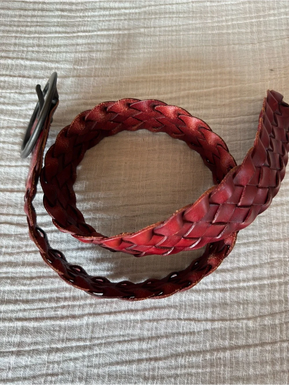 Linea Pelle Vintage Red Wine Woven Leather Wide Statement Designer Luxury Belt