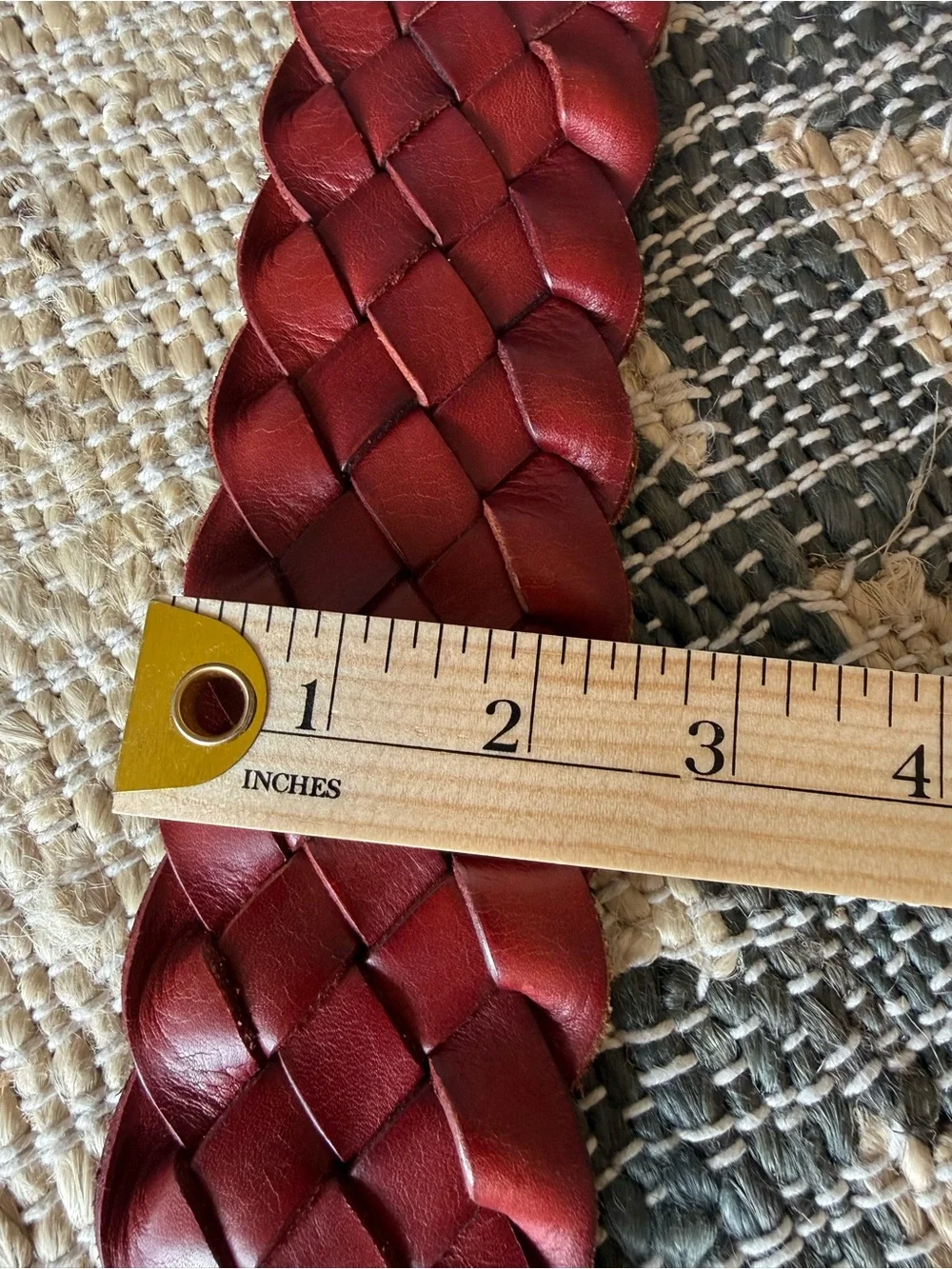 Linea Pelle Vintage Red Wine Woven Leather Wide Statement Designer Luxury Belt