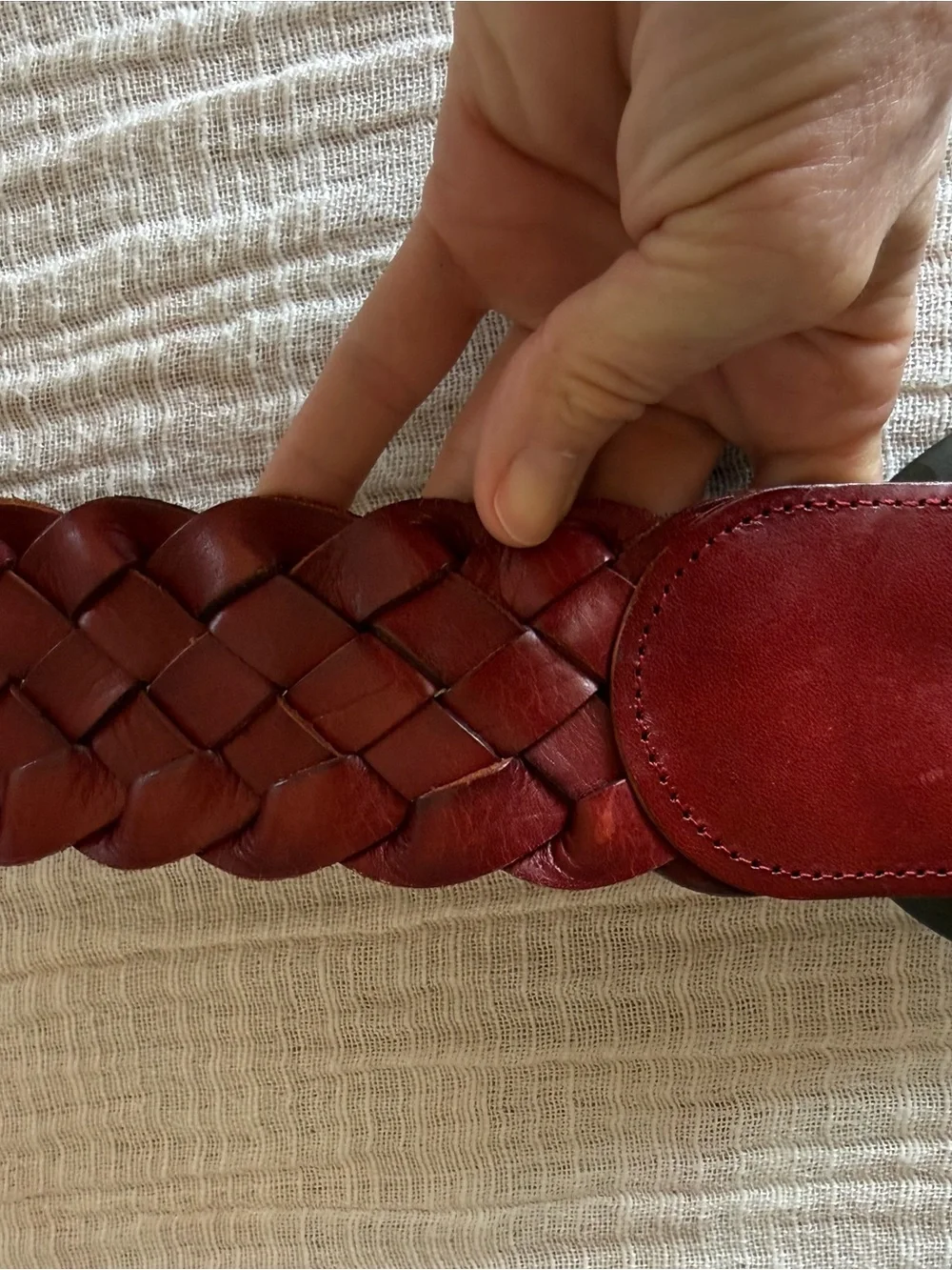 Linea Pelle Vintage Red Wine Woven Leather Wide Statement Designer Luxury Belt