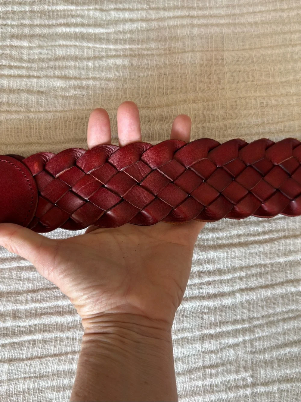 Linea Pelle Vintage Red Wine Woven Leather Wide Statement Designer Luxury Belt