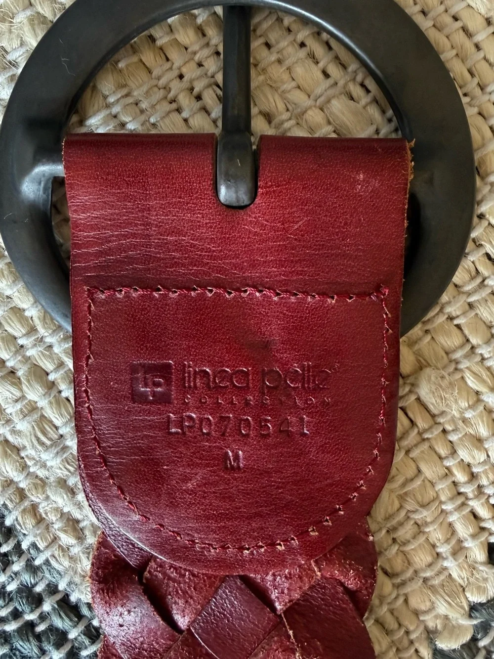 Linea Pelle Vintage Red Wine Woven Leather Wide Statement Designer Luxury Belt