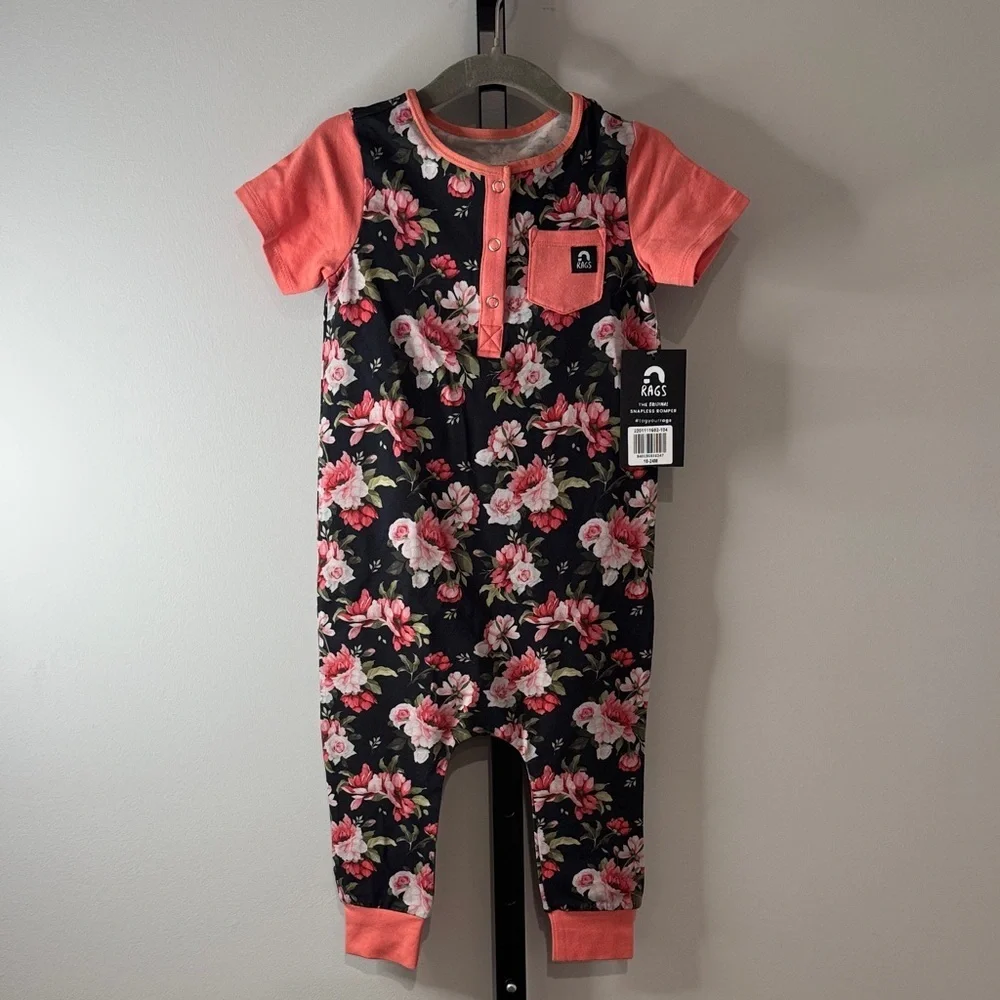 Rags Floral Baby Romper with Coral Accents 18-24 Months New NWT
