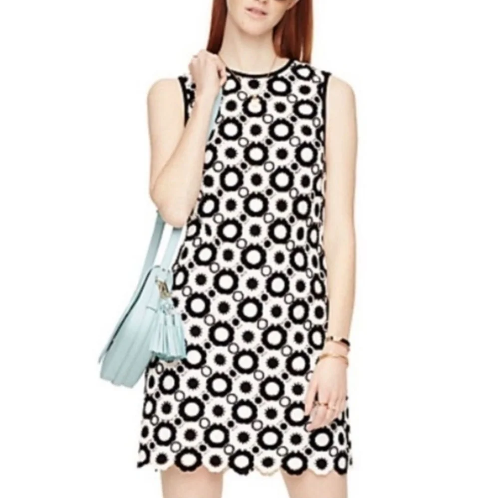 Kate Spade Guipure Retro Shift Dress Black and White Size 4