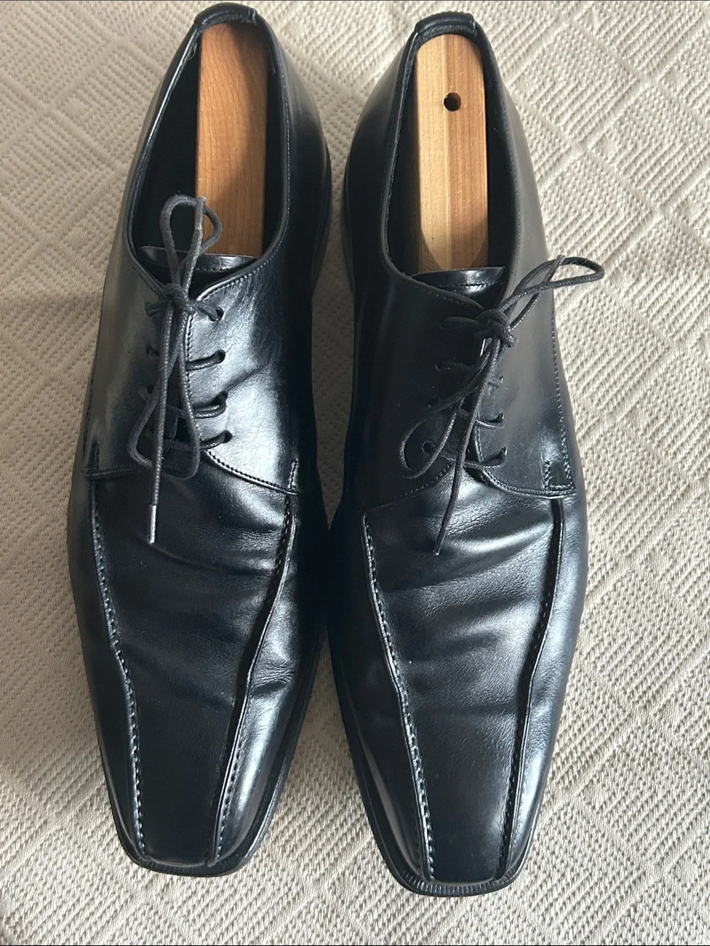 Canali Black Leather Derby Shoes - Classic Lace-Up Oxfords