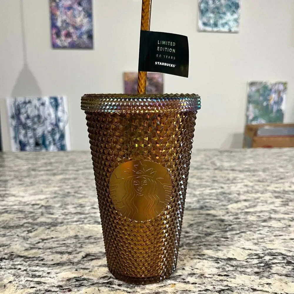 NEW Starbucks 50th Anniversary Limited Edition‎ Gold Studded Tumbler 16 oz NWT