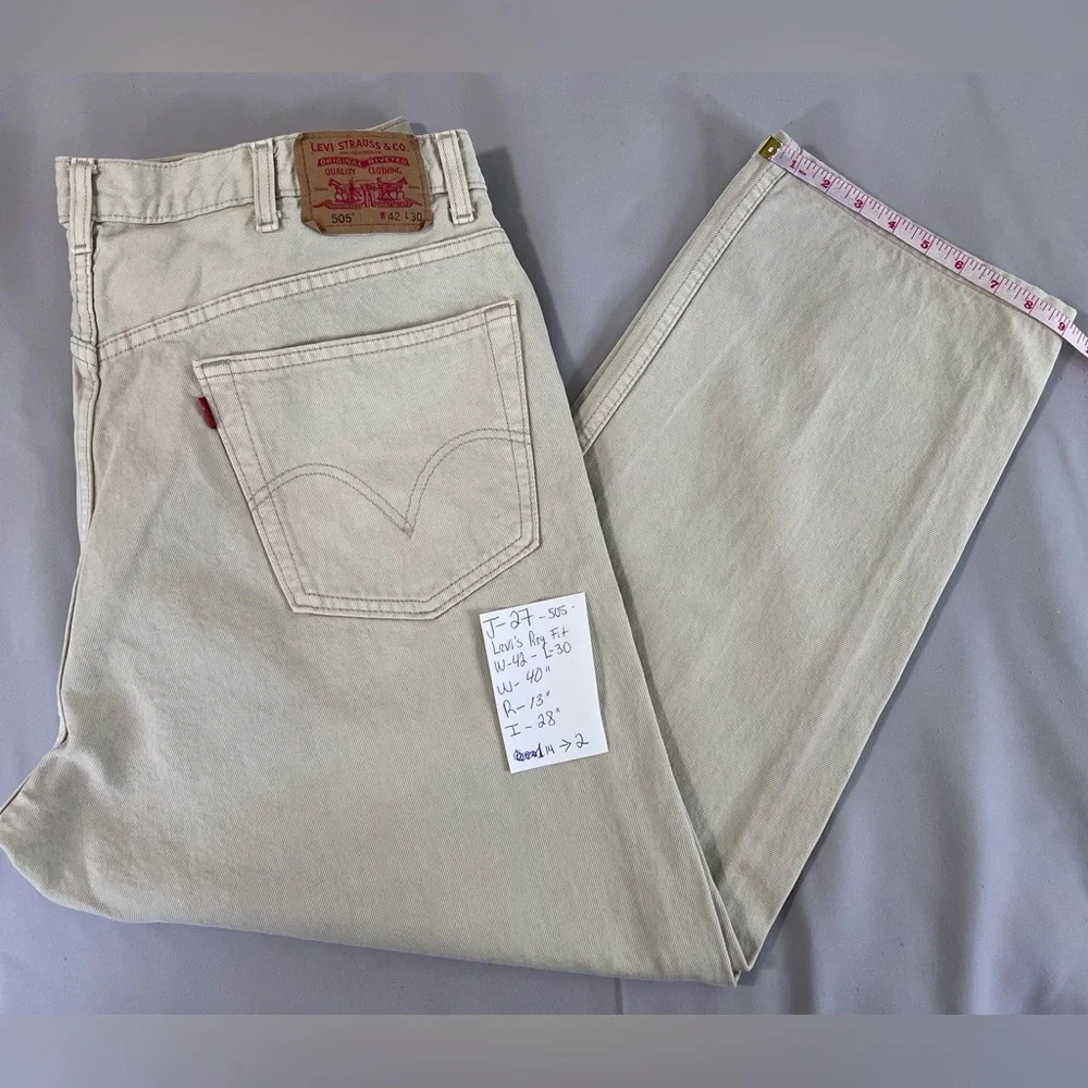 LEVIS 505 Regular Fit Jeans Mens 42 Beige‎ Straight Regular Denim W42 L32
