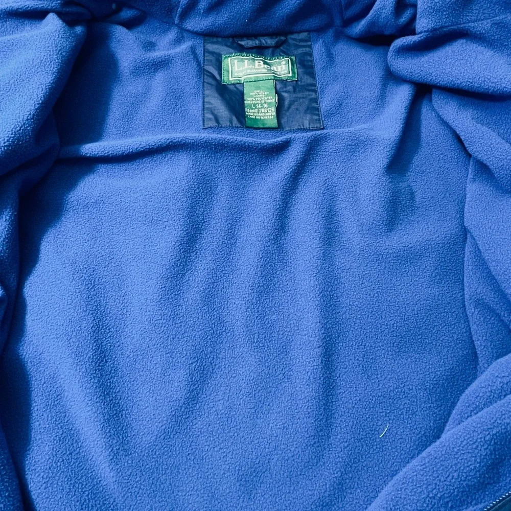 LL Bean Kids Blue TEK Hooded Fleece Lined Rain Jacket Large 14-16