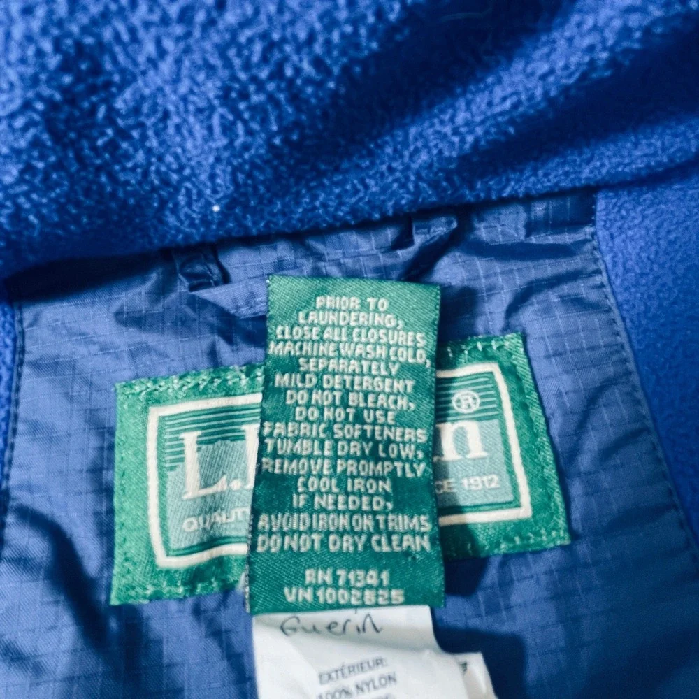 LL Bean Kids Blue TEK Hooded Fleece Lined Rain Jacket Large 14-16