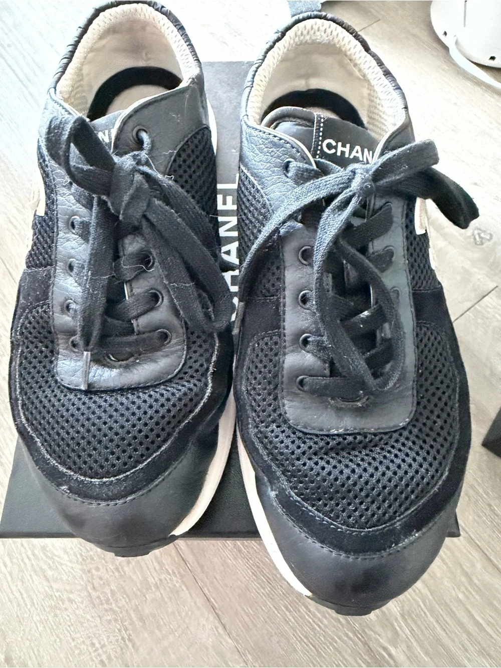 Chanel woman’s Black Mesh & Leather Sneakers