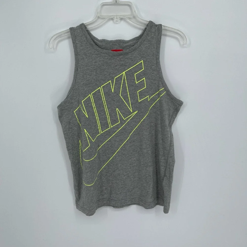 Nike Boy's Gray Neon Yellow Graphic Swoosh Logo Active Athletic Tank Top Size XL